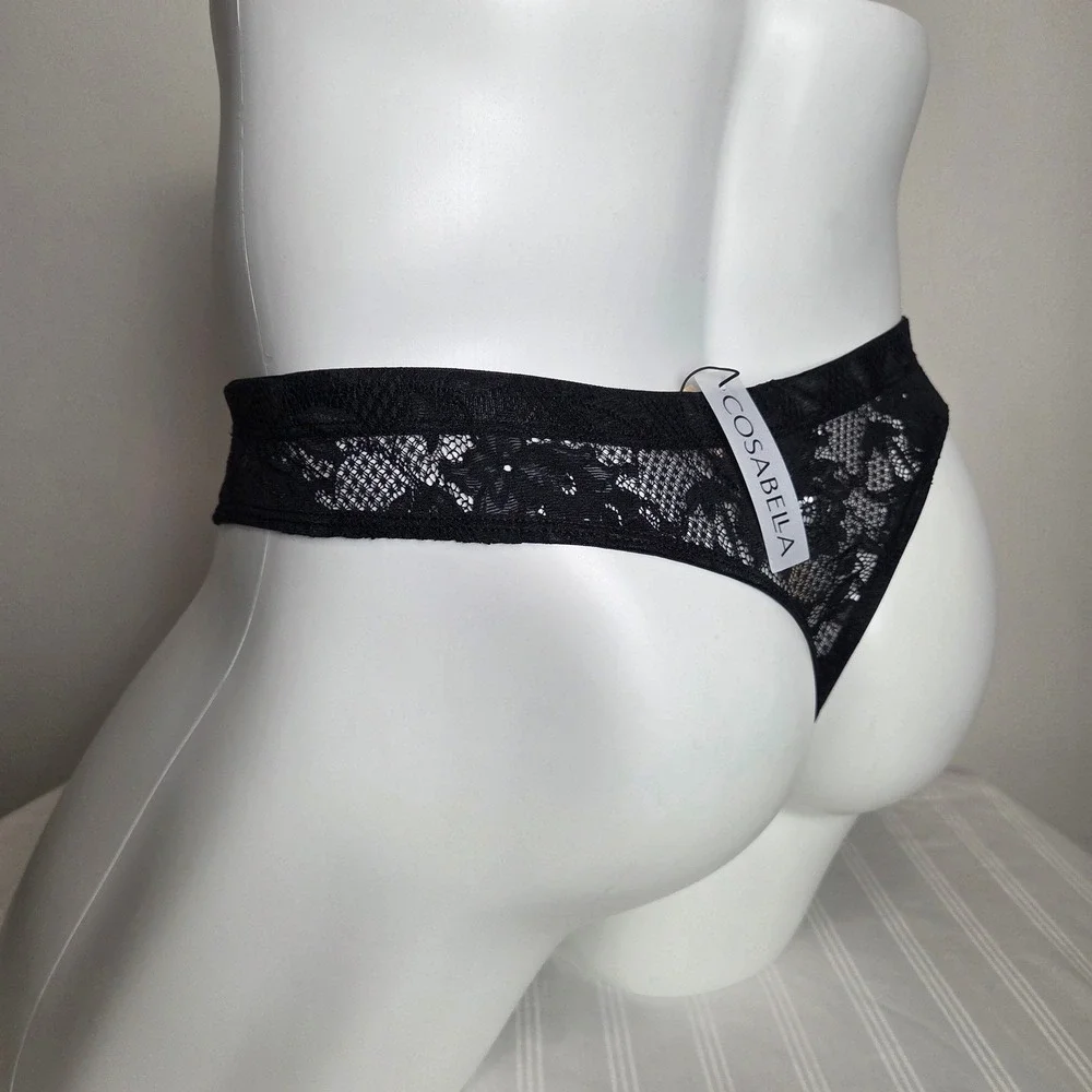 Cosabella Mens Black Floral Lace Thong Underwear Low Rise T-Back Intimates